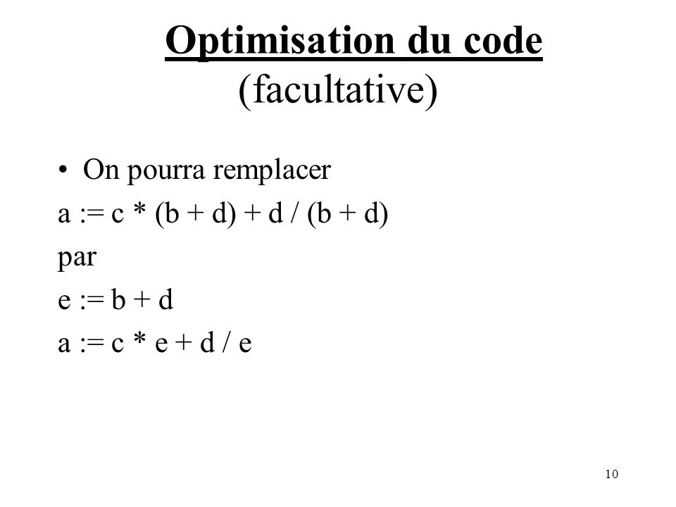 Optimisation du code (facultative)