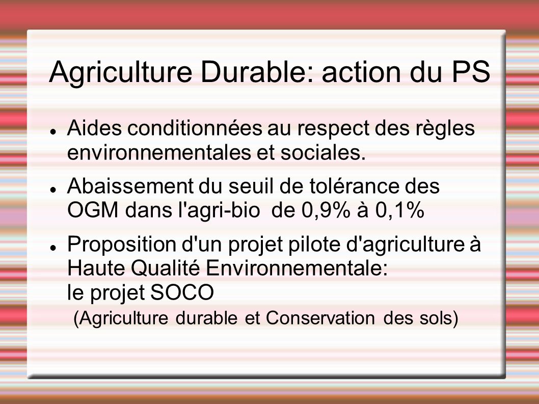 Agriculture Durable: action du PS