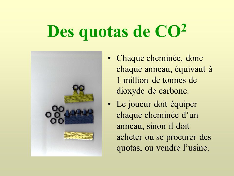 Des quotas de CO2 Chaque cheminée, donc chaque anneau, équivaut à 1 million de tonnes de dioxyde de carbone.