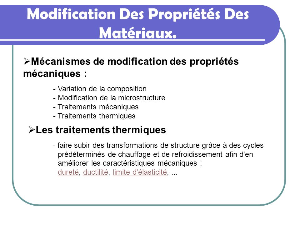Modification Des Propriétés Des Matériaux.
