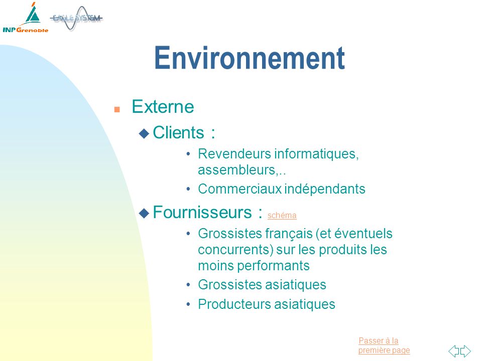 Environnement Externe Clients : Fournisseurs : schéma