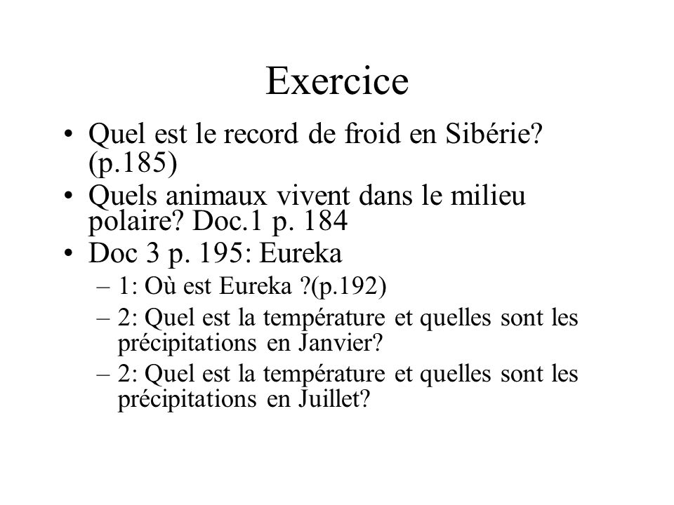Exercice Quel est le record de froid en Sibérie (p.185)