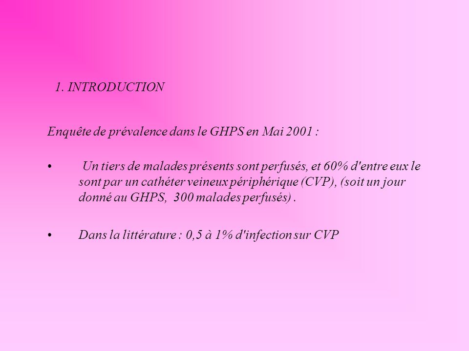 1. INTRODUCTION Enquête de prévalence dans le GHPS en Mai 2001 :