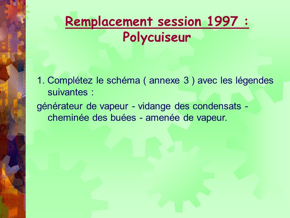 Remplacement session 1997 : Polycuiseur