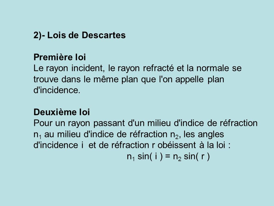 2)- Lois de Descartes Première loi.