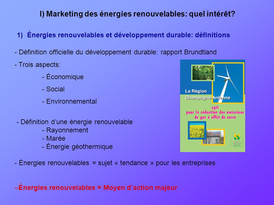 I) Marketing des énergies renouvelables: quel intérêt
