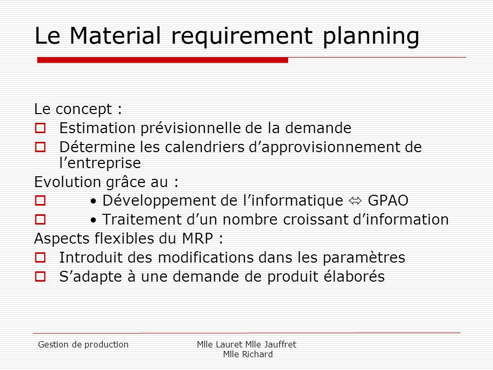 Le Material requirement planning