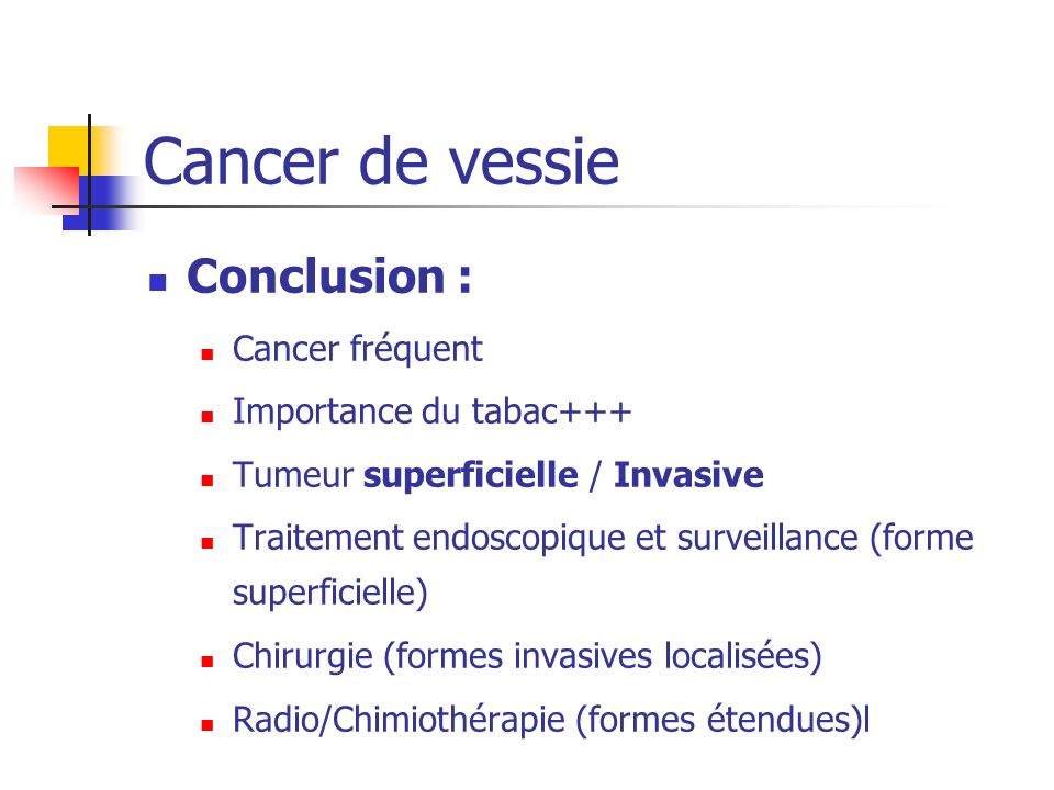 Cancer de vessie Conclusion : Cancer fréquent Importance du tabac+++