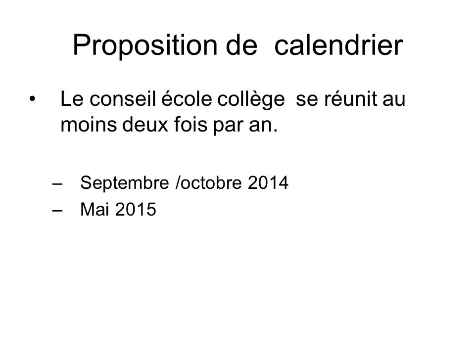 Proposition de calendrier