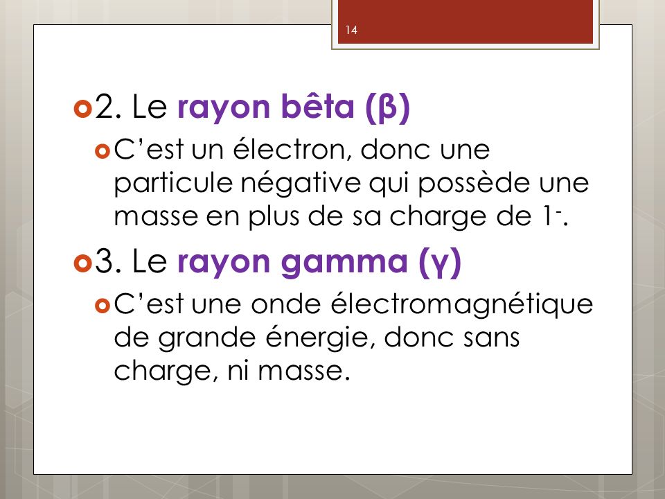 2. Le rayon bêta (β) 3. Le rayon gamma (γ)