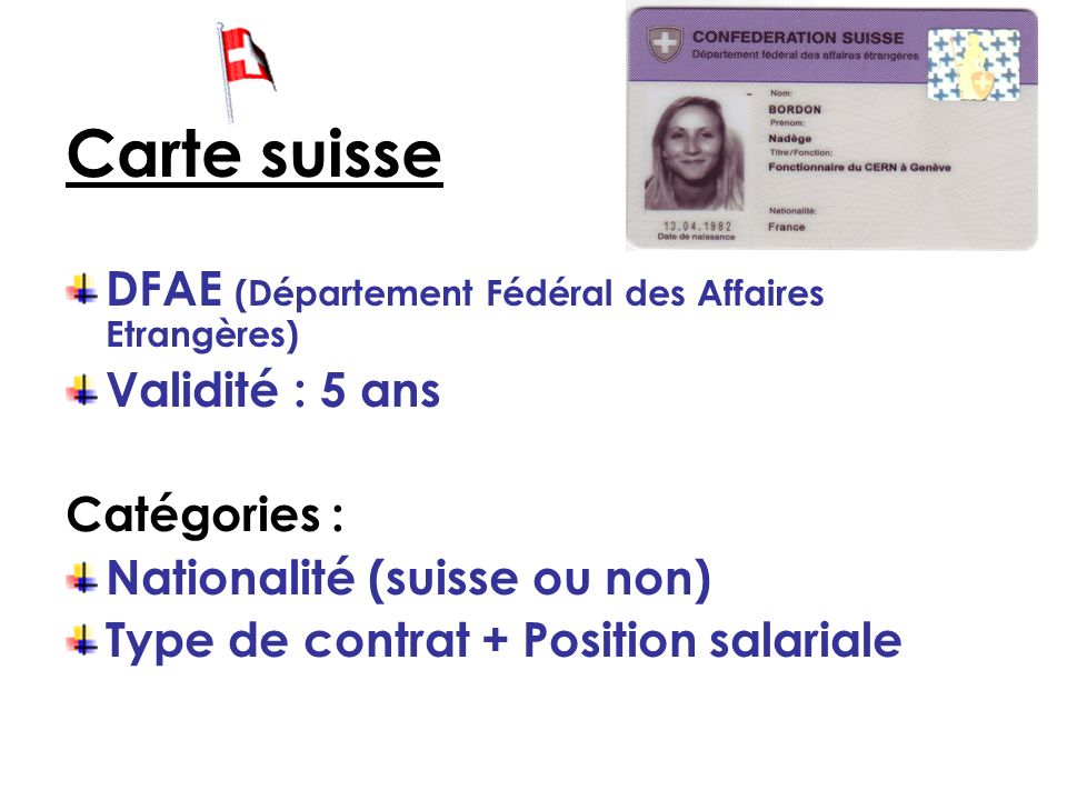 Carte suisse DFAE (Département Fédéral des Affaires Etrangères)