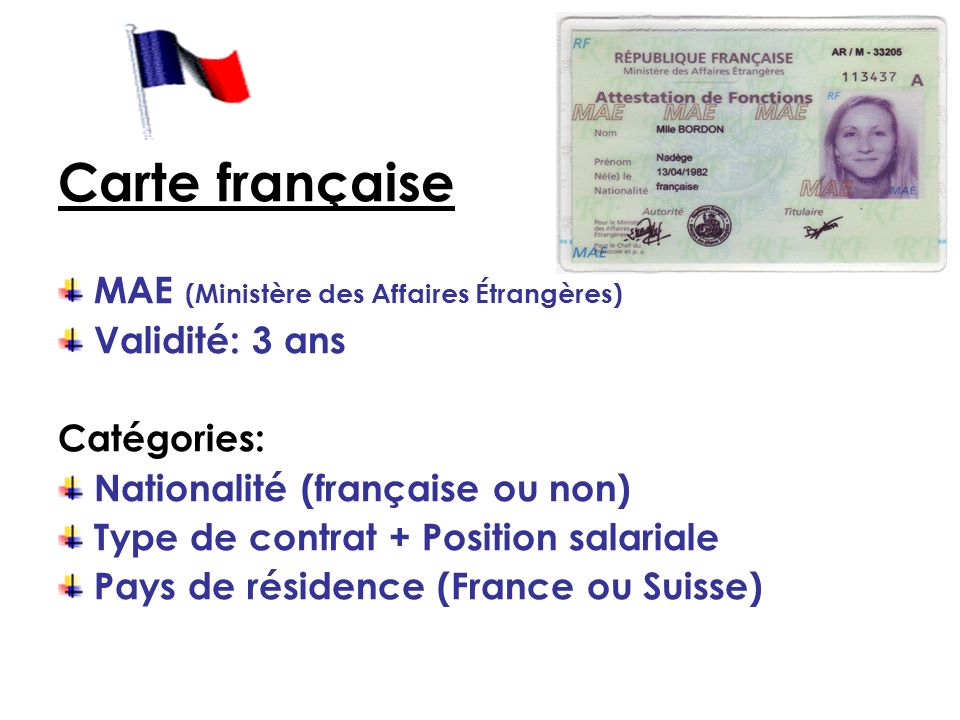 Carte française MAE (Ministère des Affaires Étrangères)