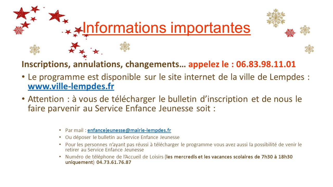 Informations importantes