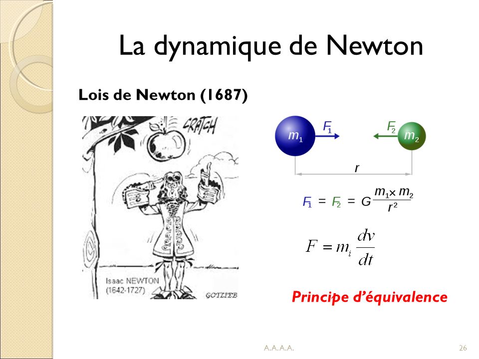 La dynamique de Newton Lois de Newton (1687) Principe d’équivalence 26