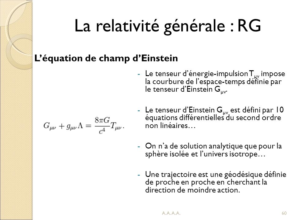 La relativité générale : RG
