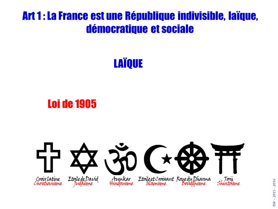 Art 1 : La France est une République indivisible, laïque, démocratique et sociale