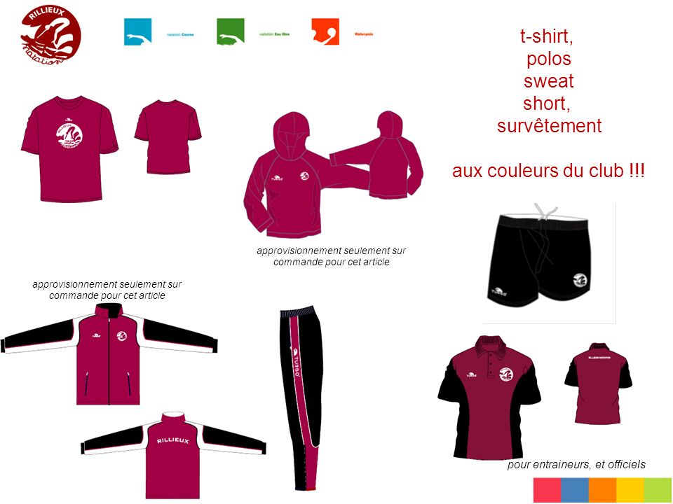 t-shirt, polos sweat short, survêtement aux couleurs du club !!!