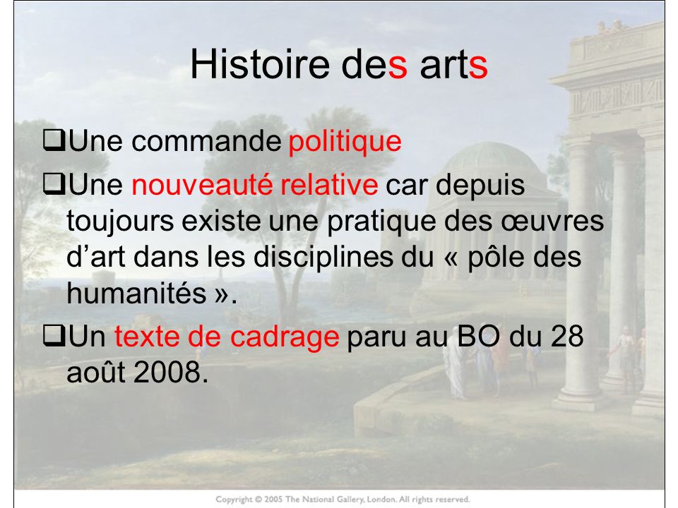 Histoire des arts HISTOIRE DES ARTS Une commande politique
