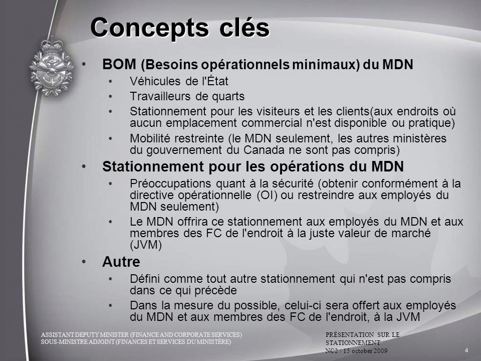 Concepts clés BOM (Besoins opérationnels minimaux) du MDN