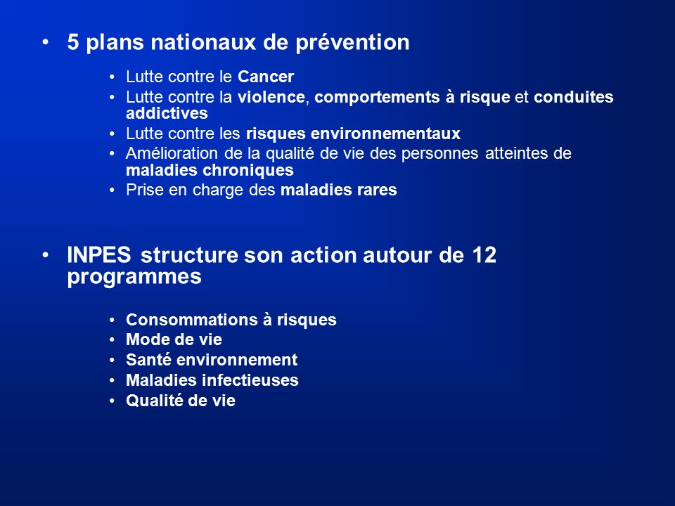 5 plans nationaux de prévention