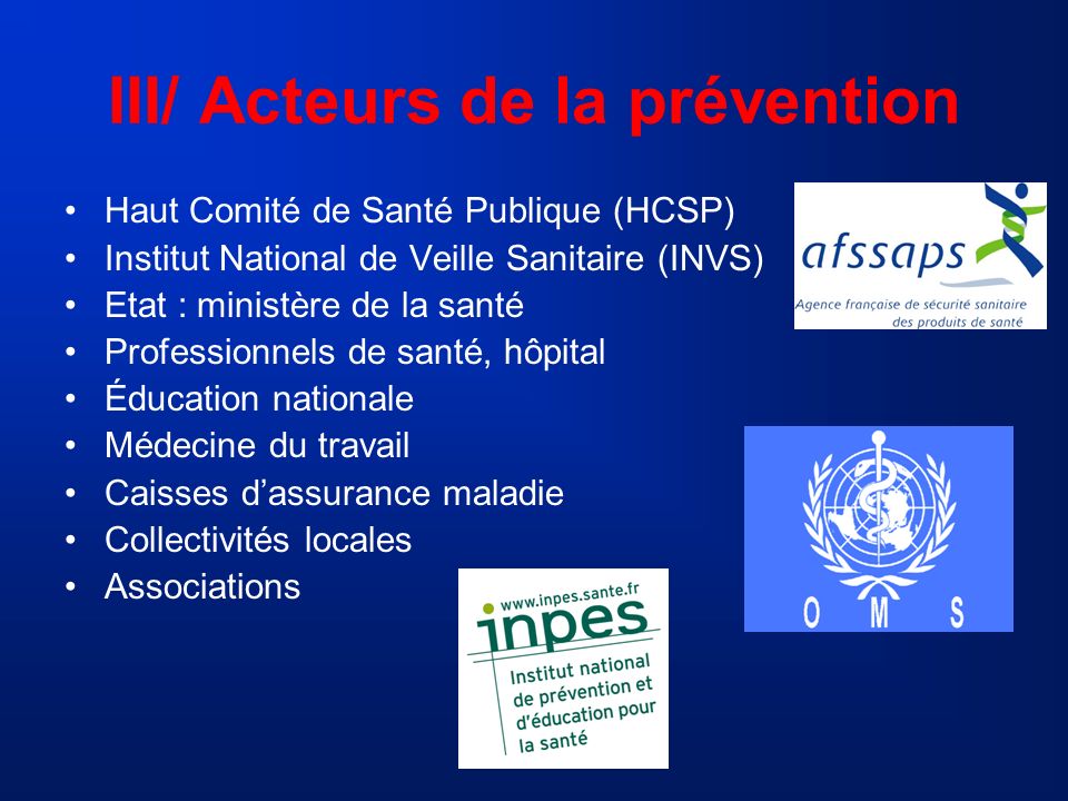 III/ Acteurs de la prévention