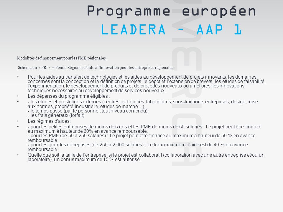 Programme européen LEADERA – AAP 1