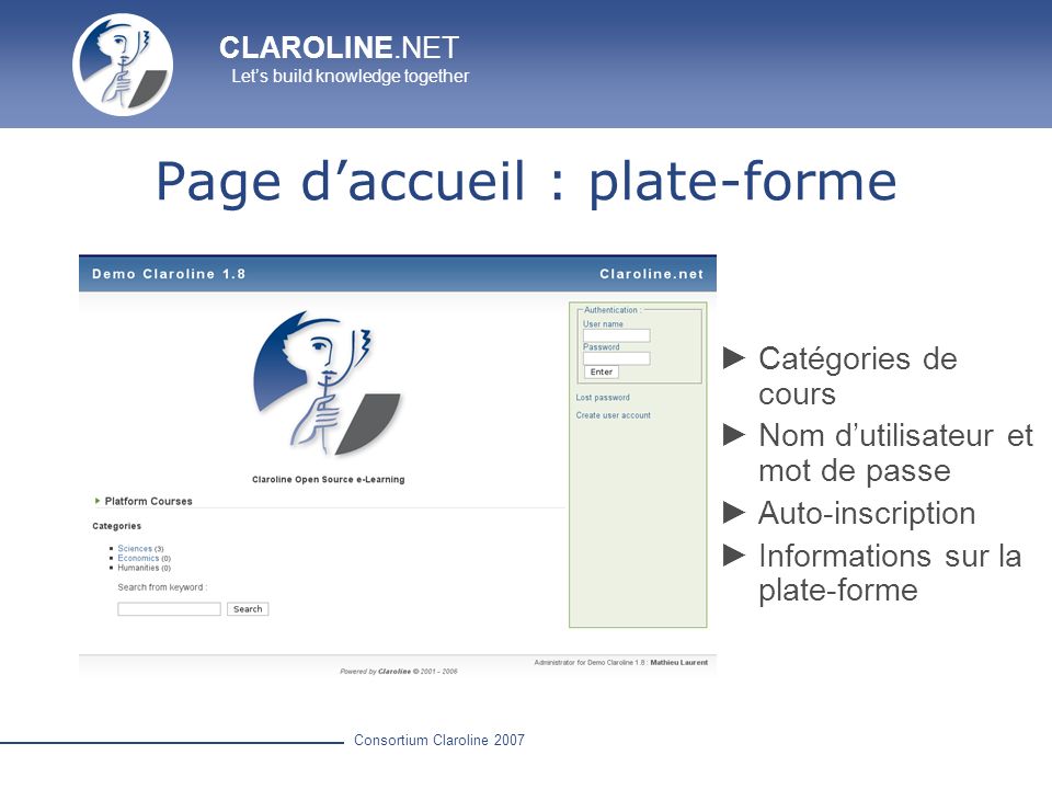Page d’accueil : plate-forme