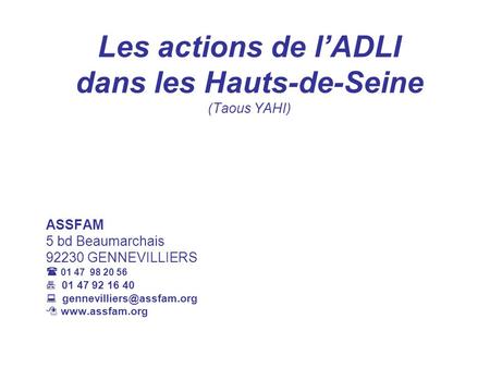 Les actions de l’ADLI dans les Hauts-de-Seine (Taous YAHI)