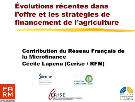 Contribution du Réseau Français de la Microfinance
