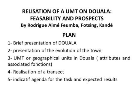 PLAN 1- Brief presentation of DOUALA