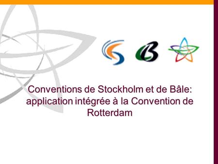 But de la présentation Présenter les Conventions de Bâle et de Stockholm Mette l’accent sur la façon dont elles se rapportent à la Convention de Rotterdam,