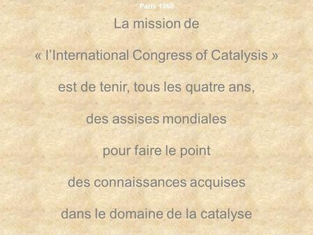 « l’International Congress of Catalysis »