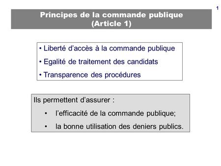 Principes de la commande publique (Article 1)