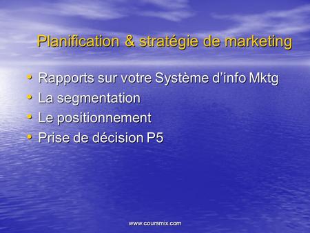 Planification & stratégie de marketing