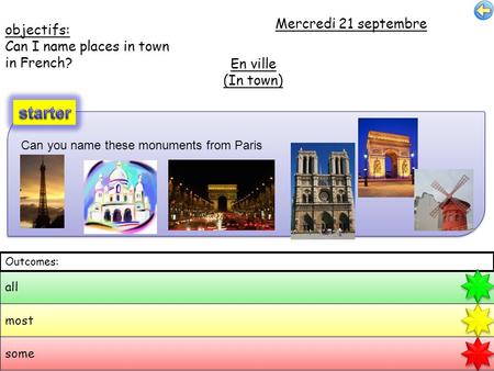 objectifs: Can I name places in town in French?