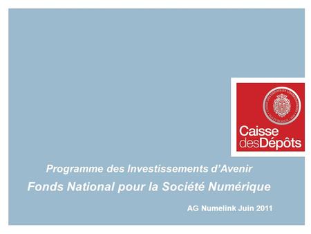 Programme des Investissements dAvenir Fonds National pour la Société Numérique AG Numelink Juin 2011.