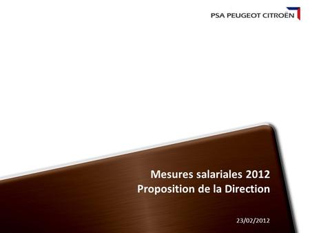 Mesures salariales 2012 Proposition de la Direction