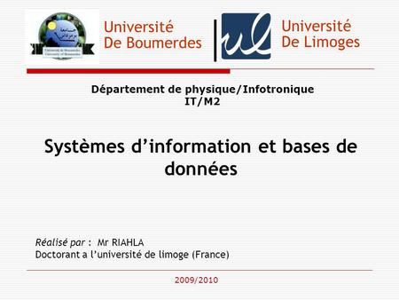 Systèmes d’information et bases de données