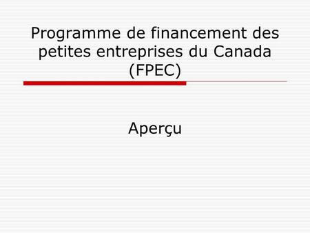 Programme de financement des petites entreprises du Canada (FPEC) Aperçu.
