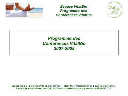 Programme des Conférences VitalBio