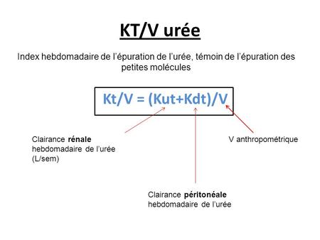 KT/V urée Kt/V = (Kut+Kdt)/V