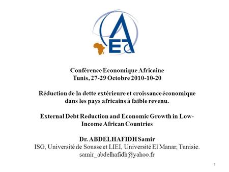 Conférence Economique Africaine Tunis, Octobre