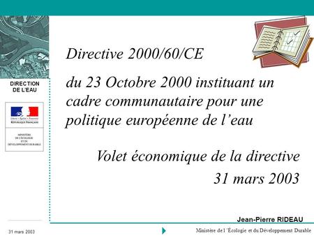 Volet économique de la directive 31 mars 2003