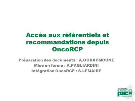 Accès aux référentiels et recommandations depuis OncoRCP