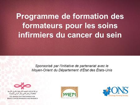 Programme de formation des formateurs pour les soins infirmiers du cancer du sein Sponsorisé par l'Initiative de partenariat avec le Moyen-Orient du Département.