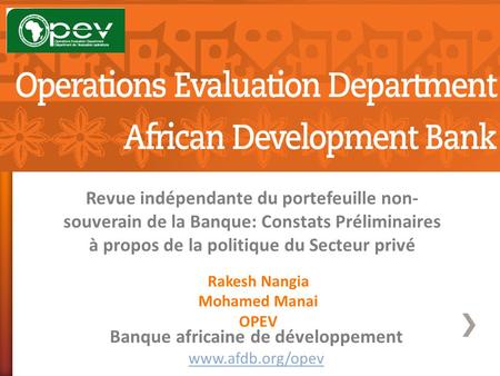 Revue indépendante du portefeuille non- souverain de la Banque: Constats Préliminaires à propos de la politique du Secteur privé Banque africaine de développement.