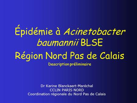 Épidémie à Acinetobacter baumannii BLSE Région Nord Pas de Calais