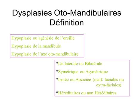 Dysplasies Oto-Mandibulaires Définition