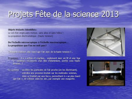 Projets Fête de la science 2013