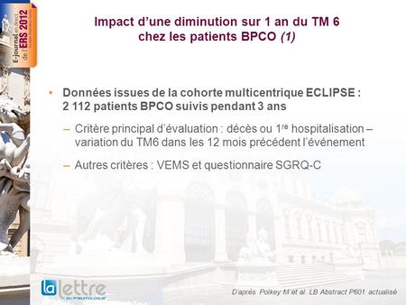 Impact d’une diminution sur 1 an du TM 6 chez les patients BPCO (1)